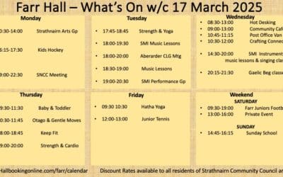 What’s on Farr Community Hall w/c 17 March