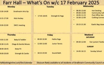 What’s on Farr Community Hall W/C 17 February 2025