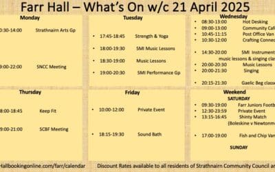 Farr Hall What’s on w/c 21 April