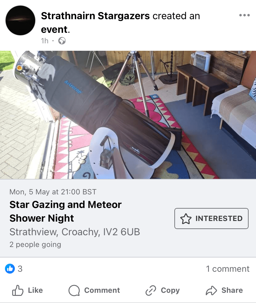 STRATHNAIRN STARGAZERS_ 'Star Gazing and Meteor Shower Night'_BANK HOLIDAY MONDAY