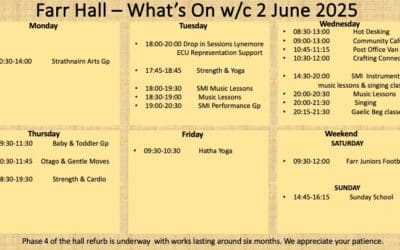 What’s on in Farr Hall w/c 2 June