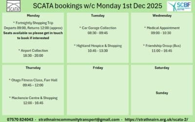 SCATA Bookings w/c 1st December 2025