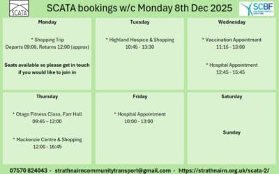 SCATA Bookings w/c 8th December 2025