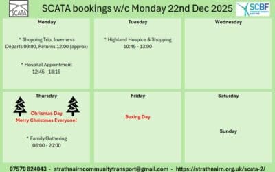 SCATA Bookings w/c 22nd December 2025