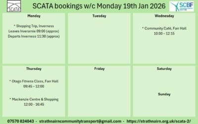 SCATA Bookings w/c 19th January 2026
