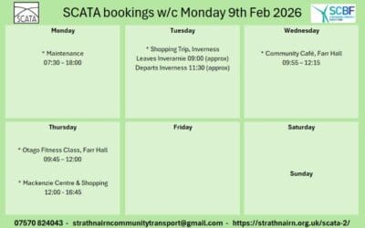 SCATA Bookings w/c 9th February 2026