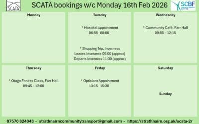 SCATA Bookings w/c 16th February 2026