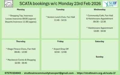 SCATA Bookings w/c 23rd February 2026