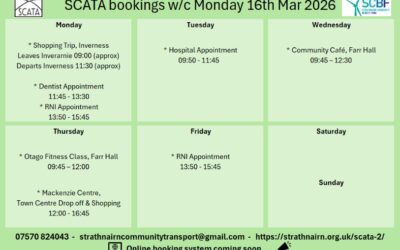 SCATA Bookings w/c 16th March 2026