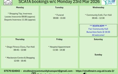 SCATA Bookings w/c 23rd March 2026
