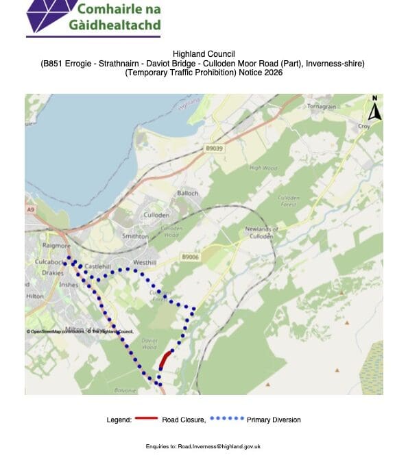 Temp Traffic Notice 24th Sept B851 from A9 to C1051 Nairnside Rd