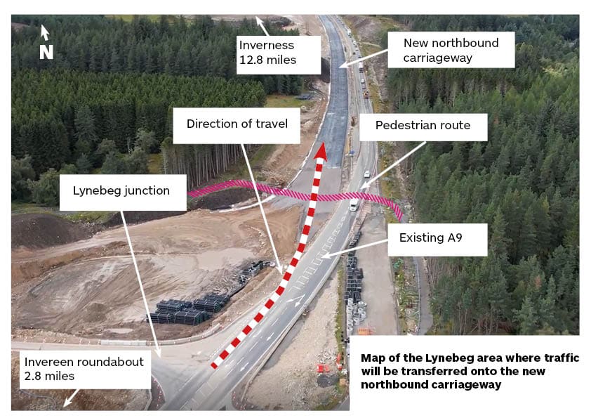 A9 May to Tomatin  traffic moves to new northbound carriageway